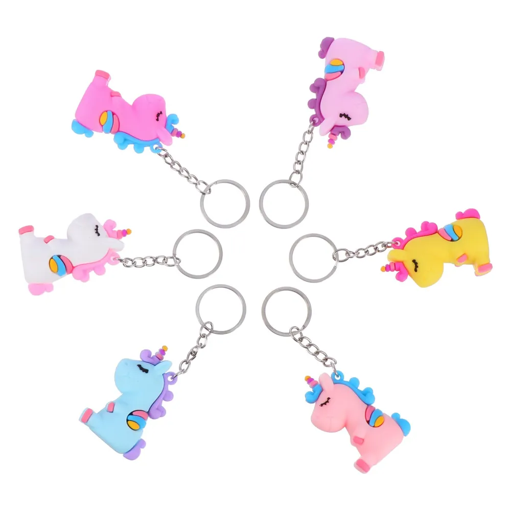 6Pcs Unicorn Shape Key Chains PVC Handbag Key Ring Pendants Car Pendants