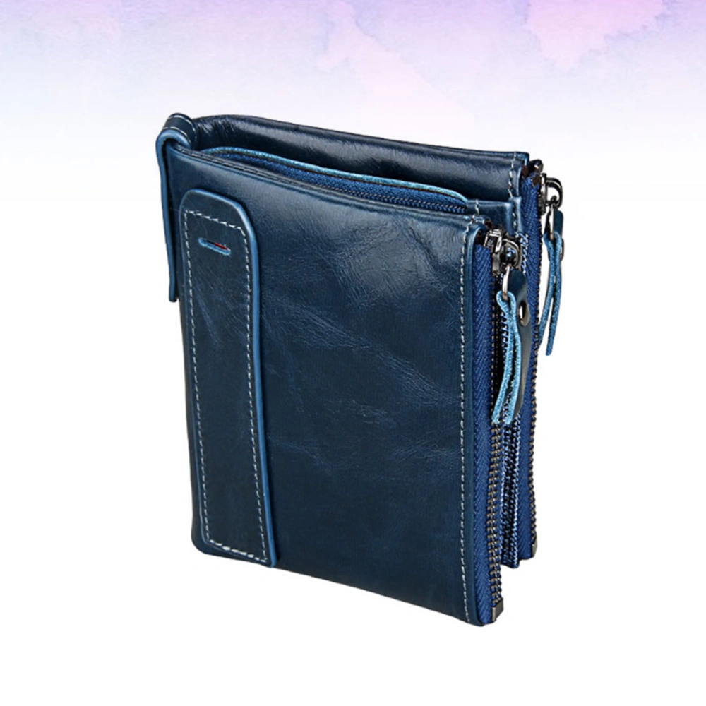 1pc Leather Wallet Zipper Purse Short Style Multifunctional Purse for Men Male (Blue)