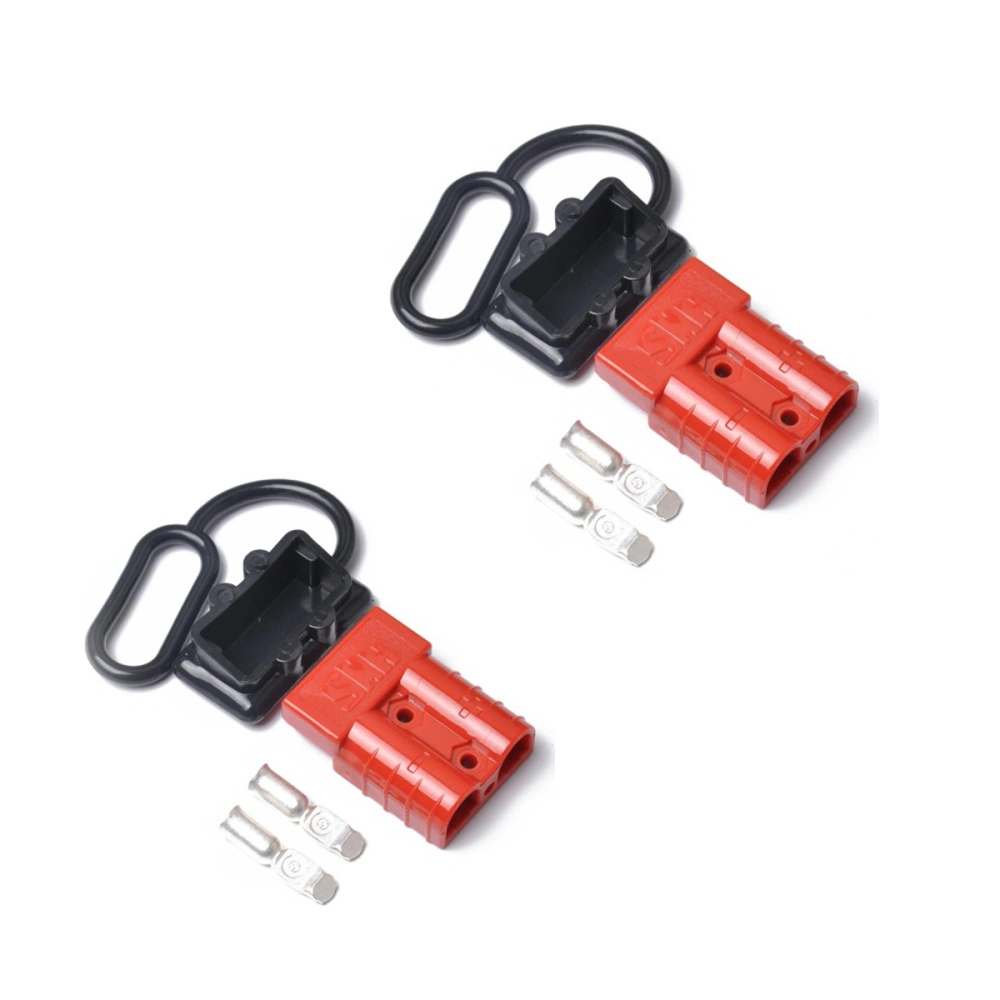 A0190 Pair Of 50A 600V Power Connector Plug With 2 Contacts And Protective Cover Double Pole Connector Quick Connect/ Disconnect Plug for Recovery Winch or Trailer (Red)