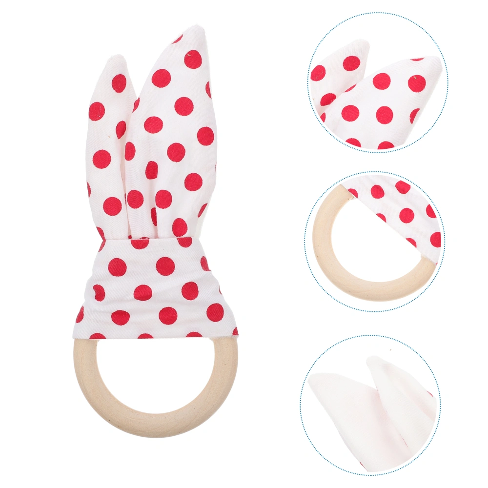 2pcs Teething Bracelet Bunny Ears Wood Teether Ring with Cloth Sensory Ring Toy