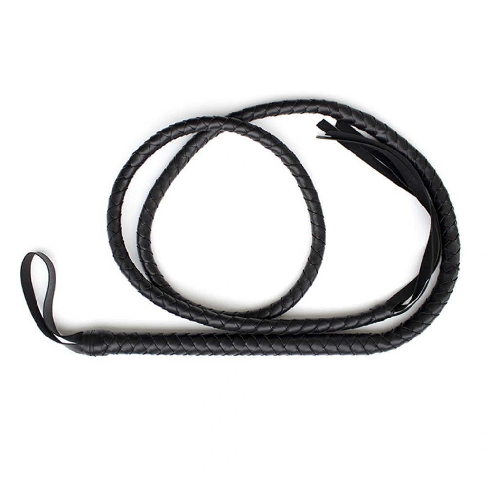 1.9M Bull Whip Leather and Suede Braided Tails Equestrian Horse Whips (Black)