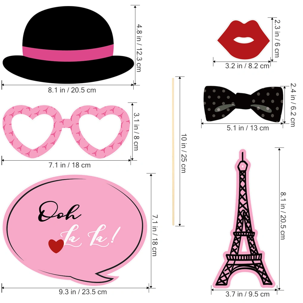 Amosfun 18PCS Paris Party Photo Booth Props Kit Paris Themed Decoration for Party Favors