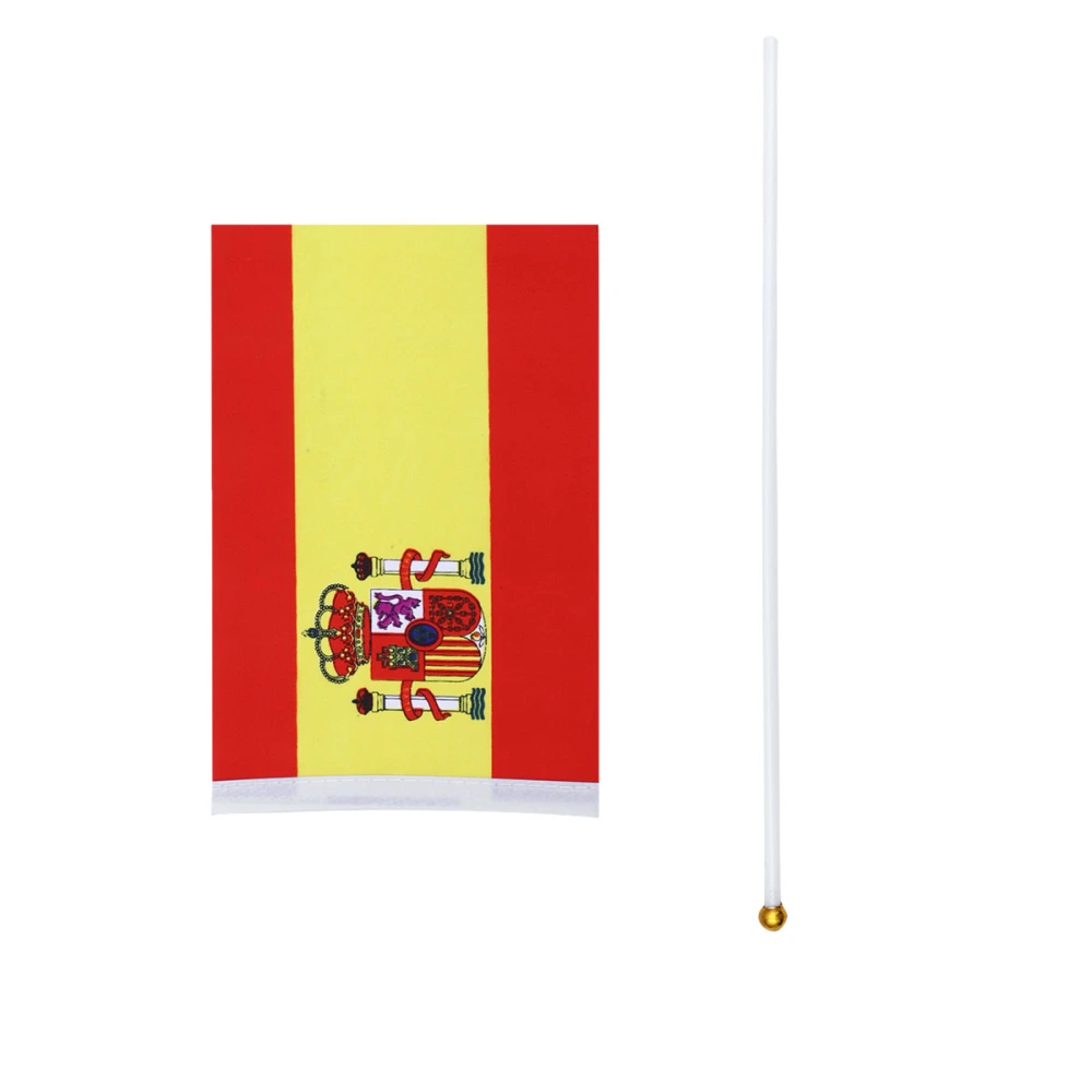 50pcs Hand Held Small Spain Flag On Stick International World Country Stick Flags Banners Party Decoration