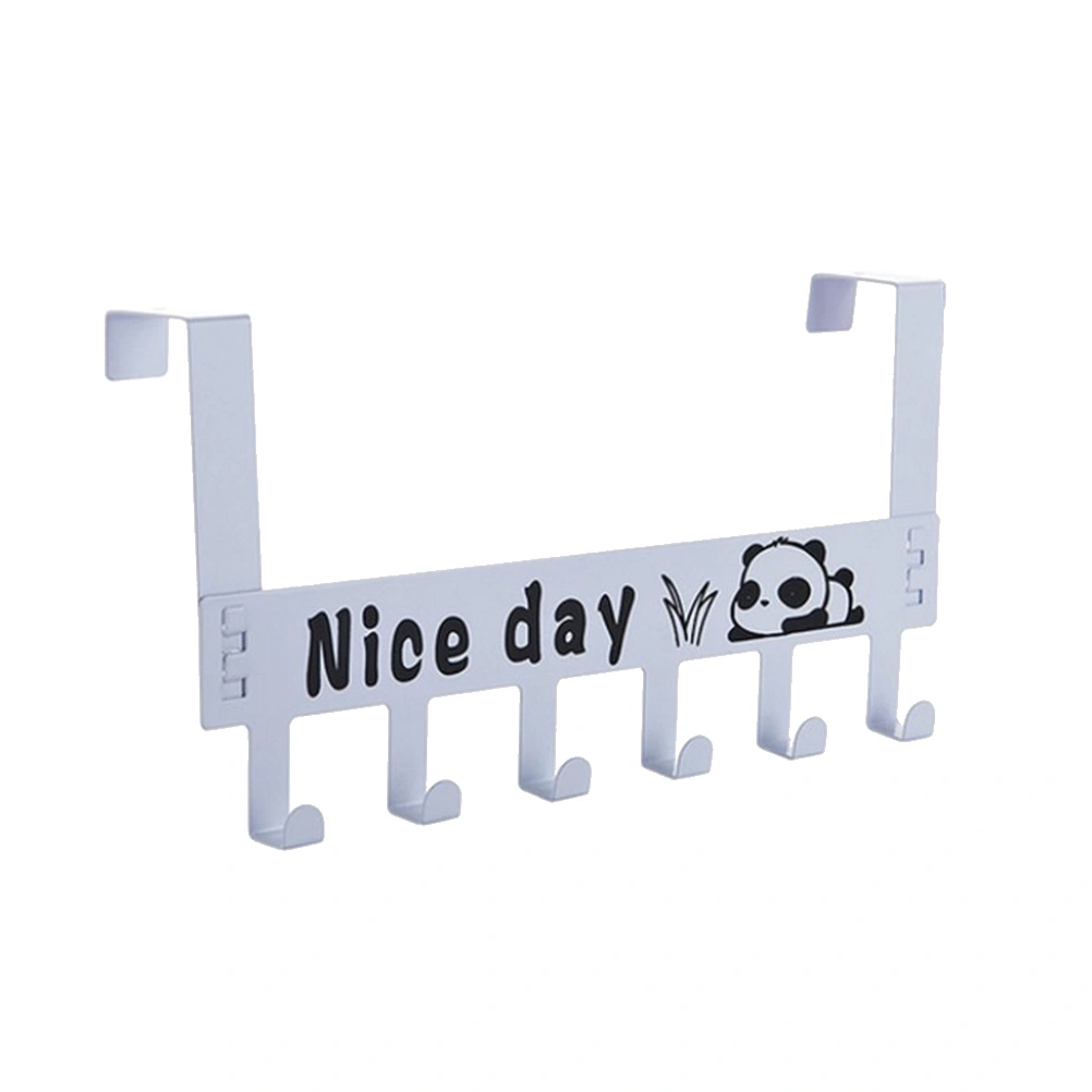 Over Door Hook Hanger Panda Removable Storage Rack 6 Hooks Holder Home Organizer for Coat Towel Bag Kid Room Metal Robe Kitchen (White)