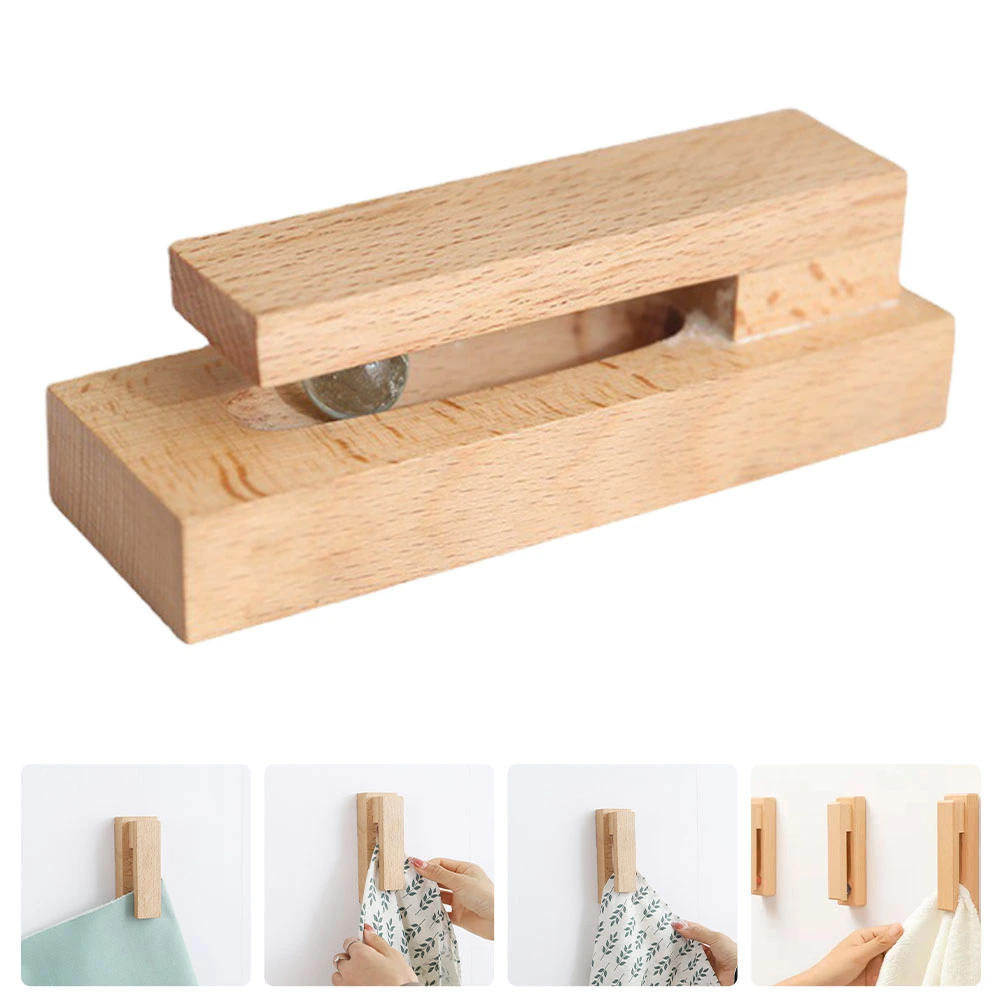 Solid Wood Towel Rack Hook Door Back Hook Rack Bathroom Punch-free Wall Hanger