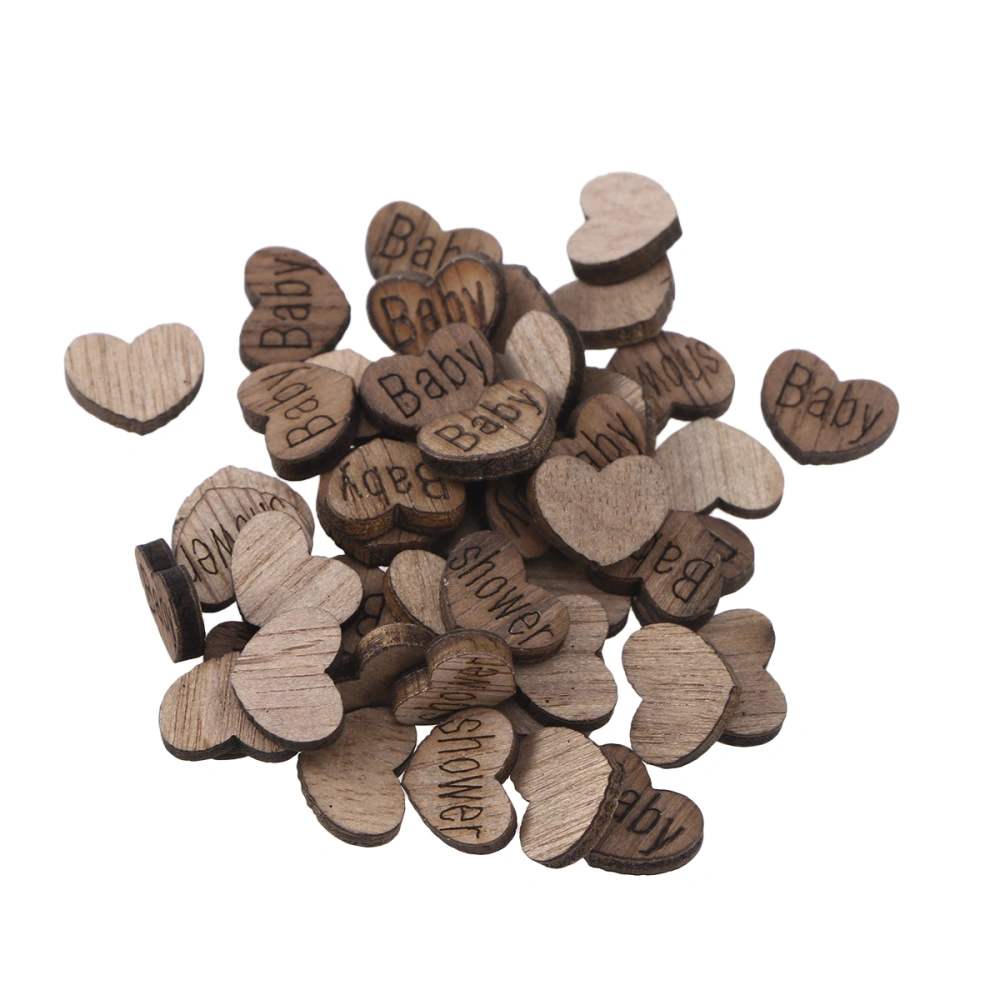 50pcs Lovely Heart Shape Wooden Pieces Cutouts Craft Embellishments Wood Ornament Manual Accessories for DIY Art (Baby Shower)