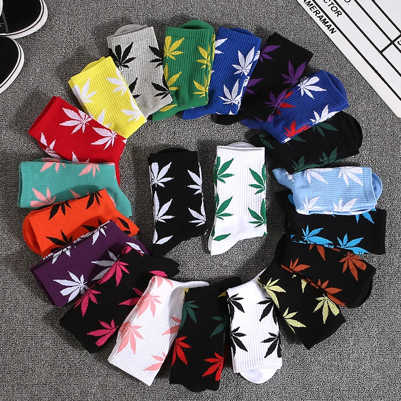 1 Pair Winter Cotton Leaf Printing Long Thick Sock Sport Socks Ankle Crew Women Men Socks All Match Skated Socks