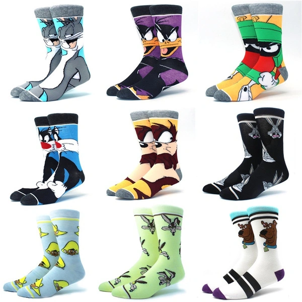 Men's Socks Fashion Men's Anime Funny Socks Hip Hop Personality Anime Socks Cartoon Fashion Skarpety High Quality Sewing Pattern