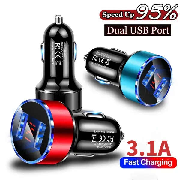 Car Charger 2 Ports USB Car Charger Fast Charging For Samsung iPhone Huawei Oppo Vivoand More Devices Universal Dual USB Car-charger Adapter