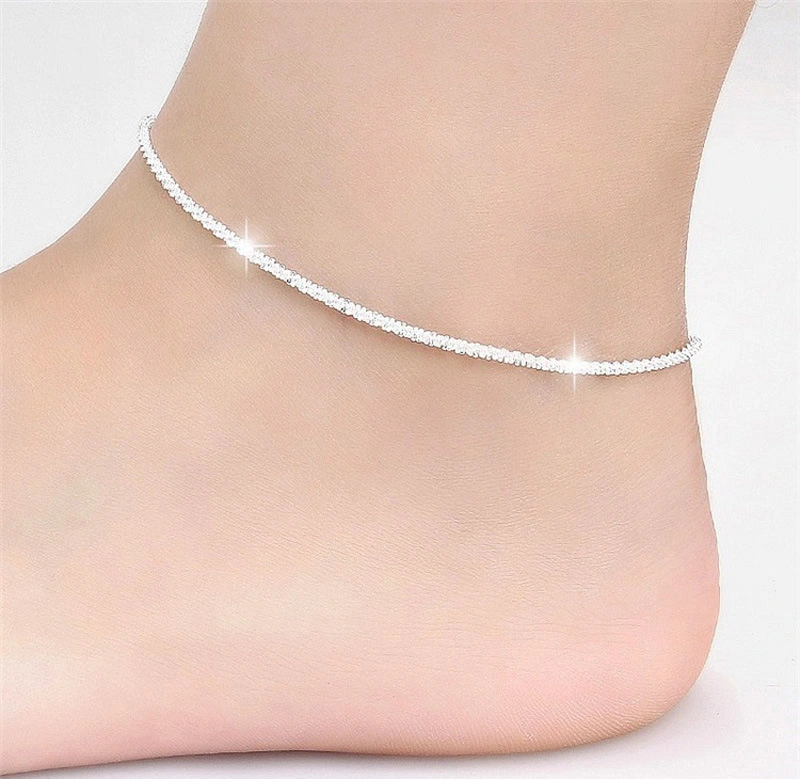 925 Solid Sterling Silver Short Chain Anklet for Women S925 Ankle Chain Bracelet Adjustable Length Foot Jewelry