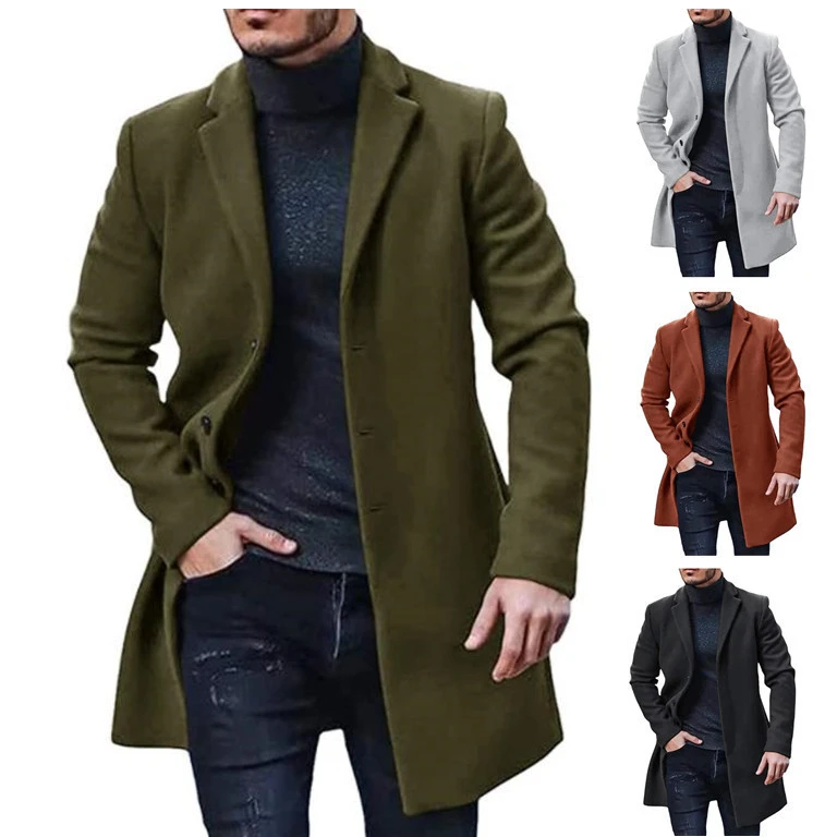 2023 new mid-length woolen coat men's windbreaker jacket