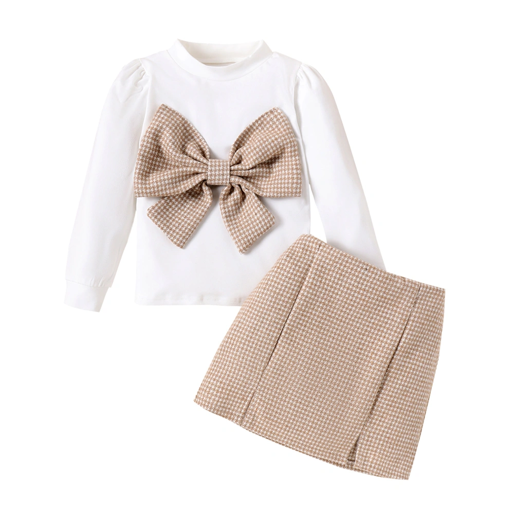 Girls Autumn White Long Sleeve Bow Decor Tops Pencil Skirt Set