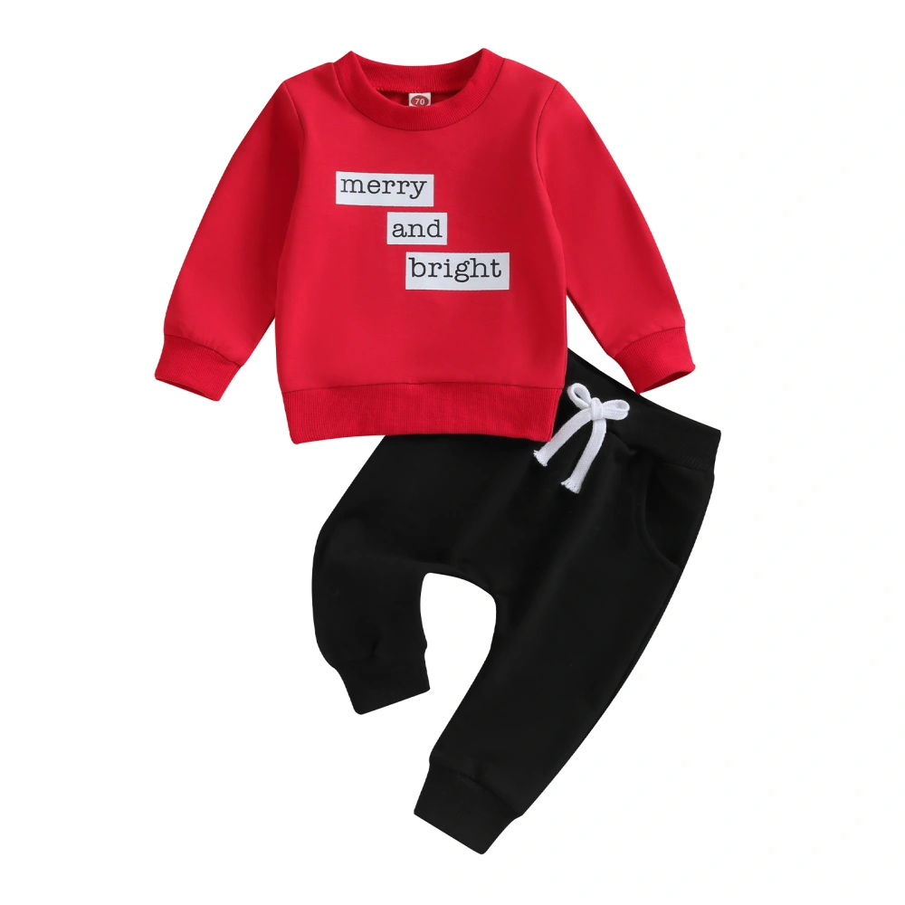 Boy Long Sleeve Letter Print Sweatshirt and Black Drawstring Pants Set