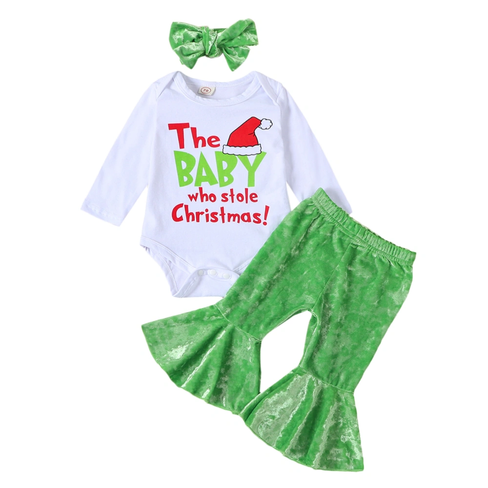 Baby Long Sleeve Letter Print Romper Plush Flared Pants Headband Sets