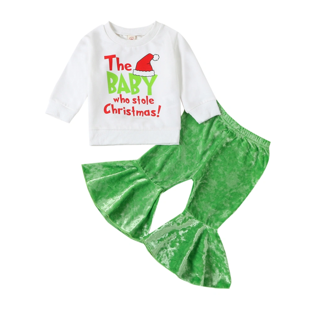 Toddler Girls Fall Outfits Letter Santa Hat Print Sweatshirts Pants