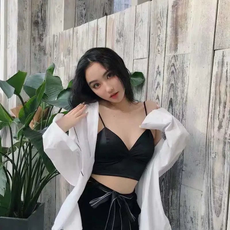 Women's Triangle Bralette Spaghetti Strap V Neck Crop Cami Tops