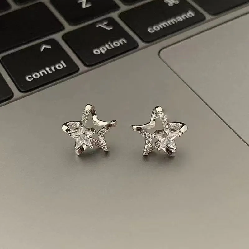Women Star Earrings Dainty Star Stud Earrings Crystal Earrings