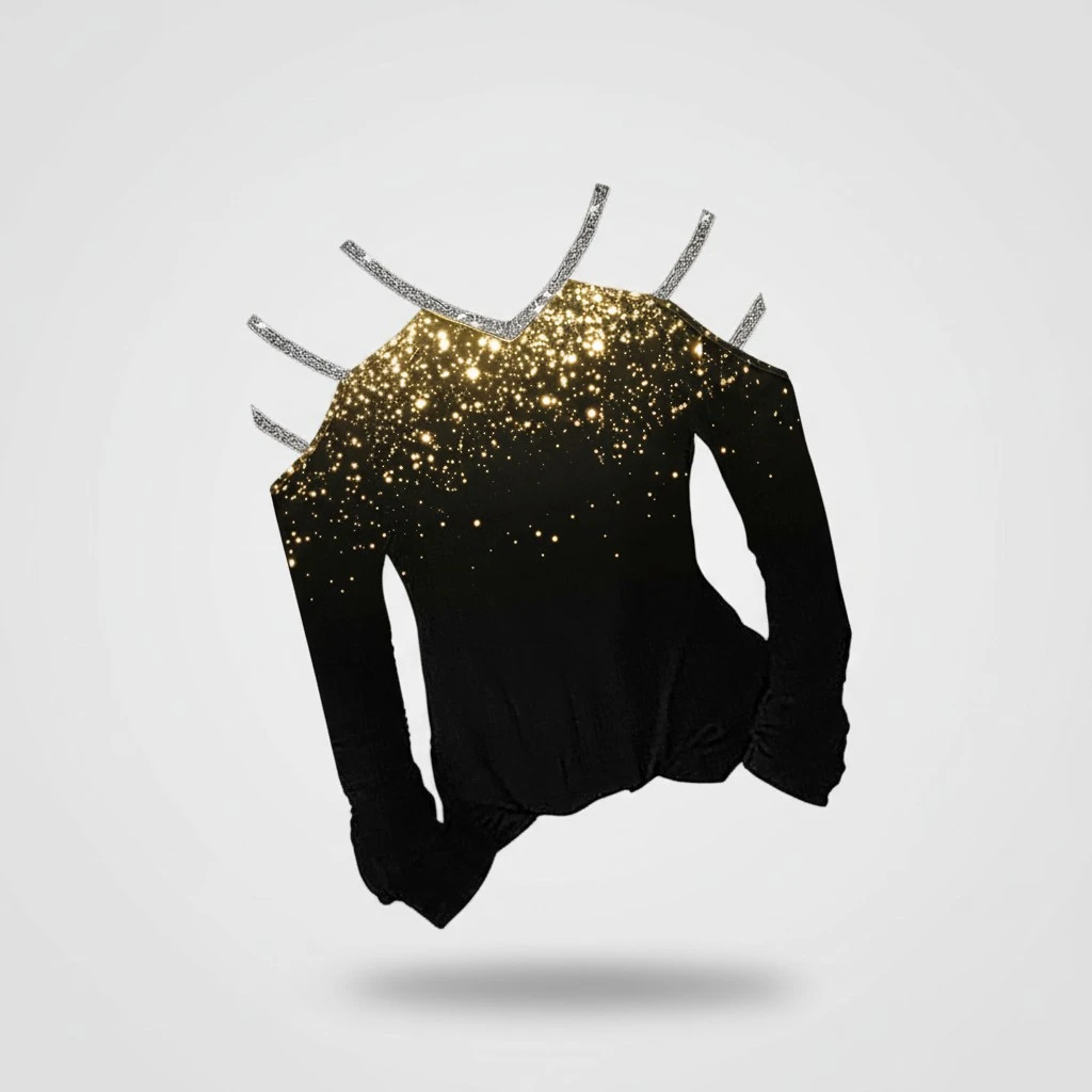 Women's Sequin Cold Shoulder Blouse Ladies V Neck Holiday Tunic Tee T-Shirt Tops