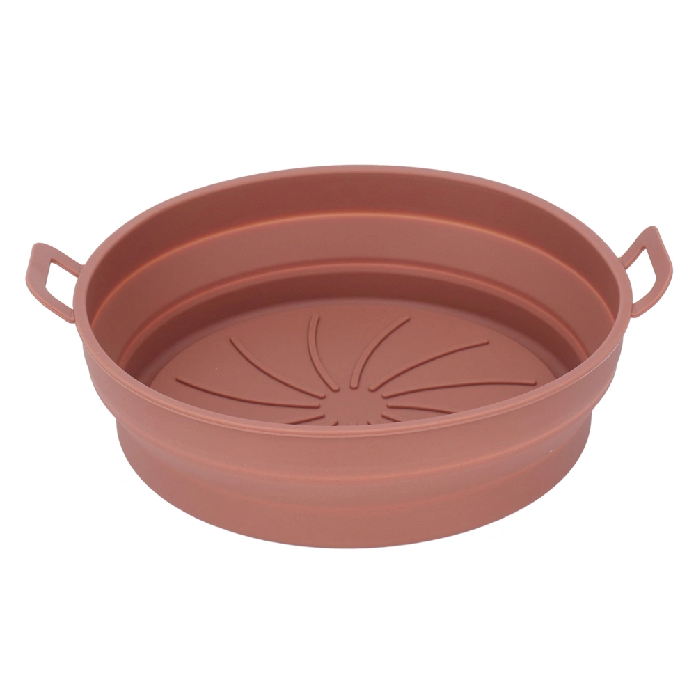 Foldable Fryer Silicone Liner Food Grade High Temperature Resistant Round Fryer Silicone Pot Brown Diameter 21CM