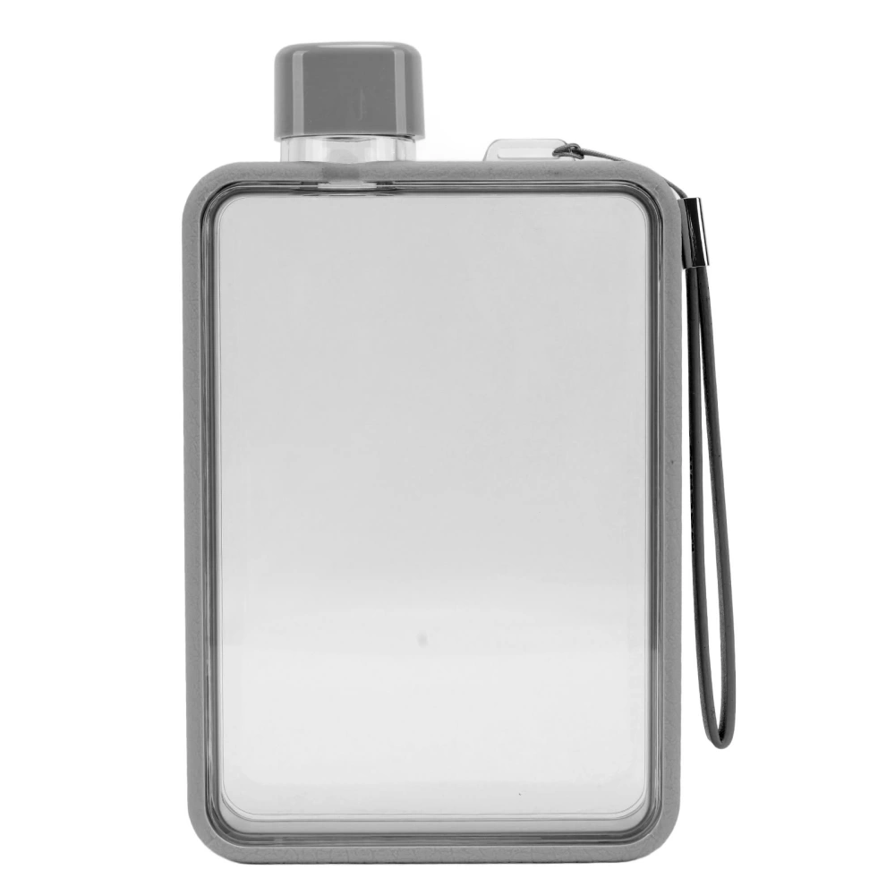 Flat Water Bottle Plastic Leakage Proof Transparent Square Portable A5 Paper Water Bottle 380ml Grey