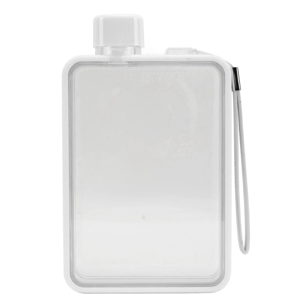 Flat Water Bottle Plastic Leakage Proof Transparent Square Portable A5 Paper Water Bottle 380ml White