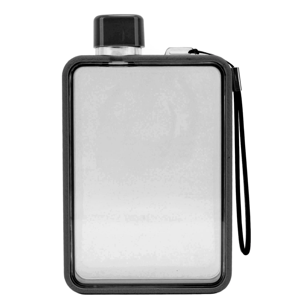 Flat Water Bottle Plastic Leakage Proof Transparent Square Portable A5 Paper Water Bottle 380ml Black