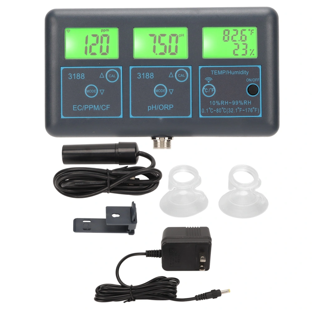 7 in 1 Water Quality Monitor Wifi for Tuya PH TDS ORP CF EC Temperature Humidity US Plug 120V for Aquariums Hydroponics