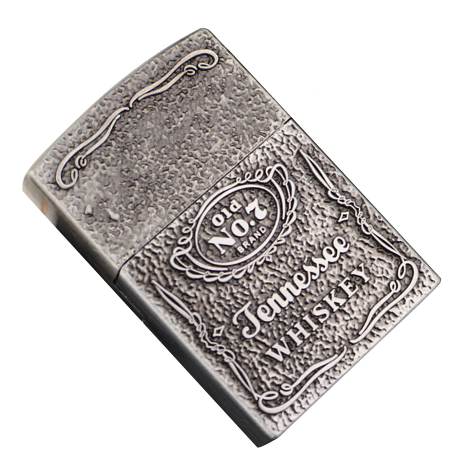 Flame Cigar Lighter with Wheel Flint Ingnition Vintage 3D Carving Refillable Butane Lighter for Men Dad Husband Silver