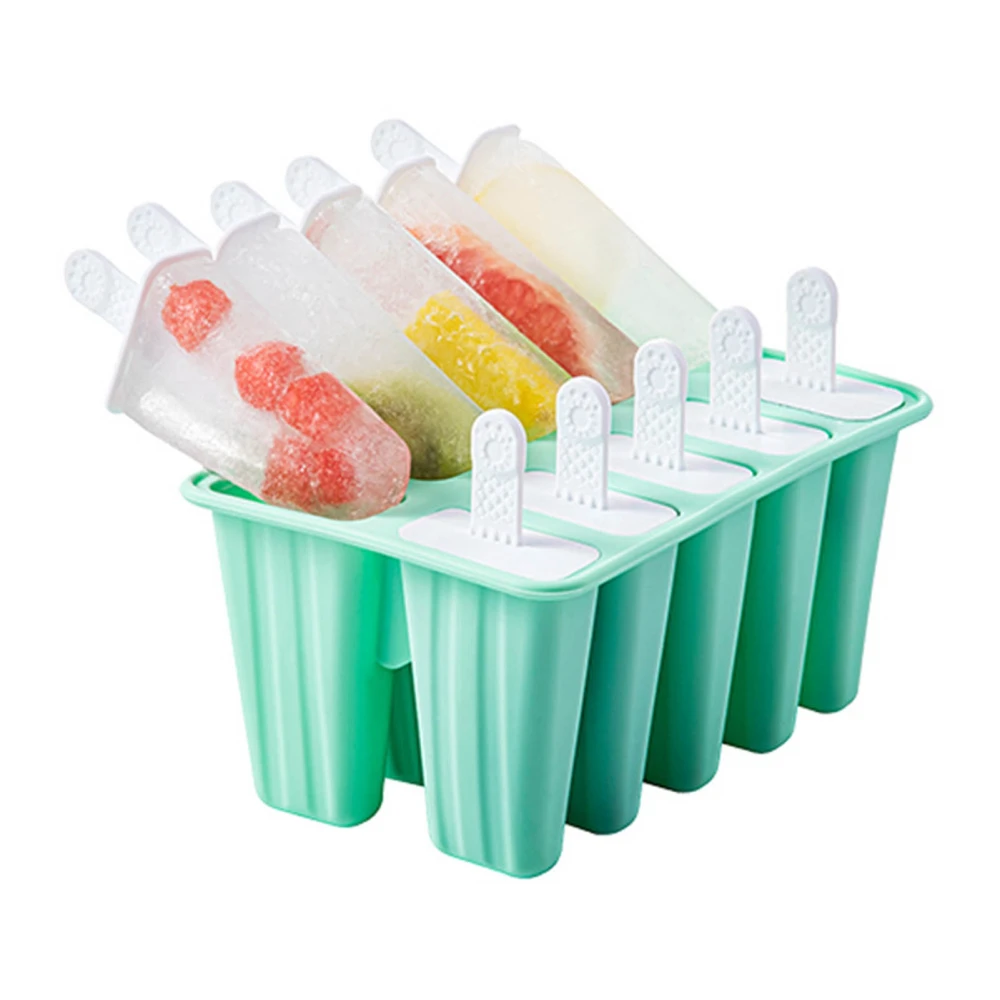 Ice Cream Mould 10 Grids Food Grade Silicone Non Stick Green Ice Lolly Maker for Home DIY