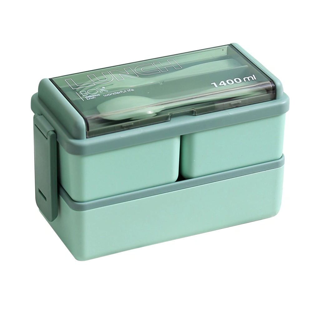 Bento Box Two Layers Green with Divider Food Grade Plastics Microwave Safe Lunch Container for Picnic