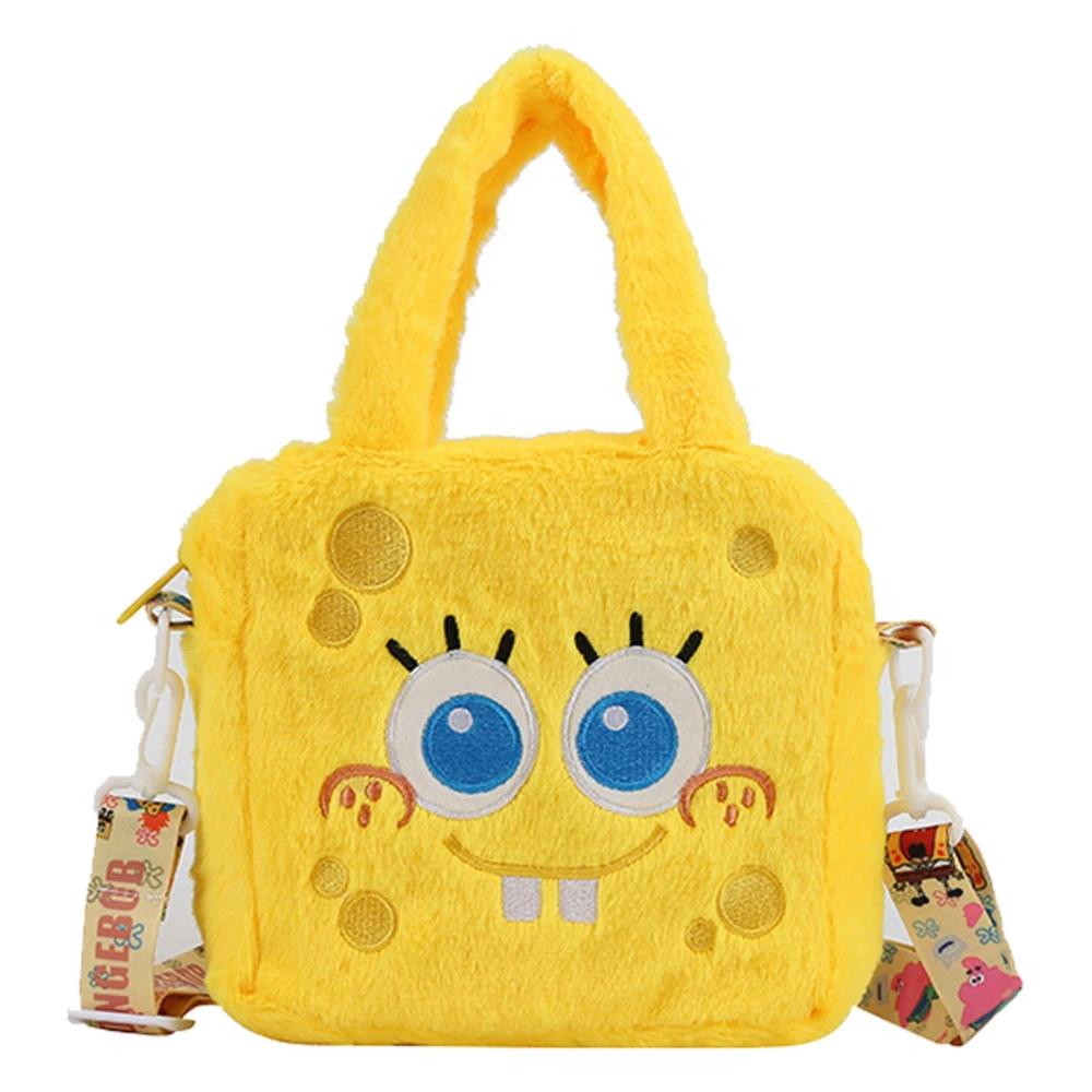 Plush Shoulder Bag Cute Shape Popular Cartoon Character Design Zipper Closure Portable Plush Bag Yellow