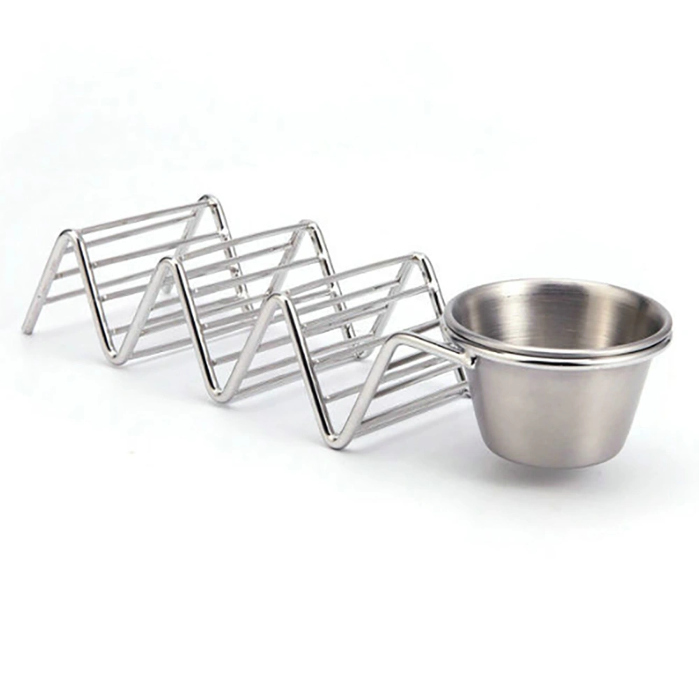 Taco Stand Stainless Steel 3 Grid V Shaped Glossy Taco Holder Rack for Kitchen Home with Sauce Cup