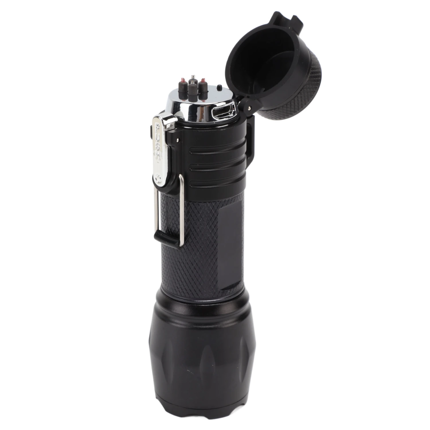 Electric Lighter Waterproof Windproof Aluminum Alloy Portable Lighter with Flashlight 3.7v Black