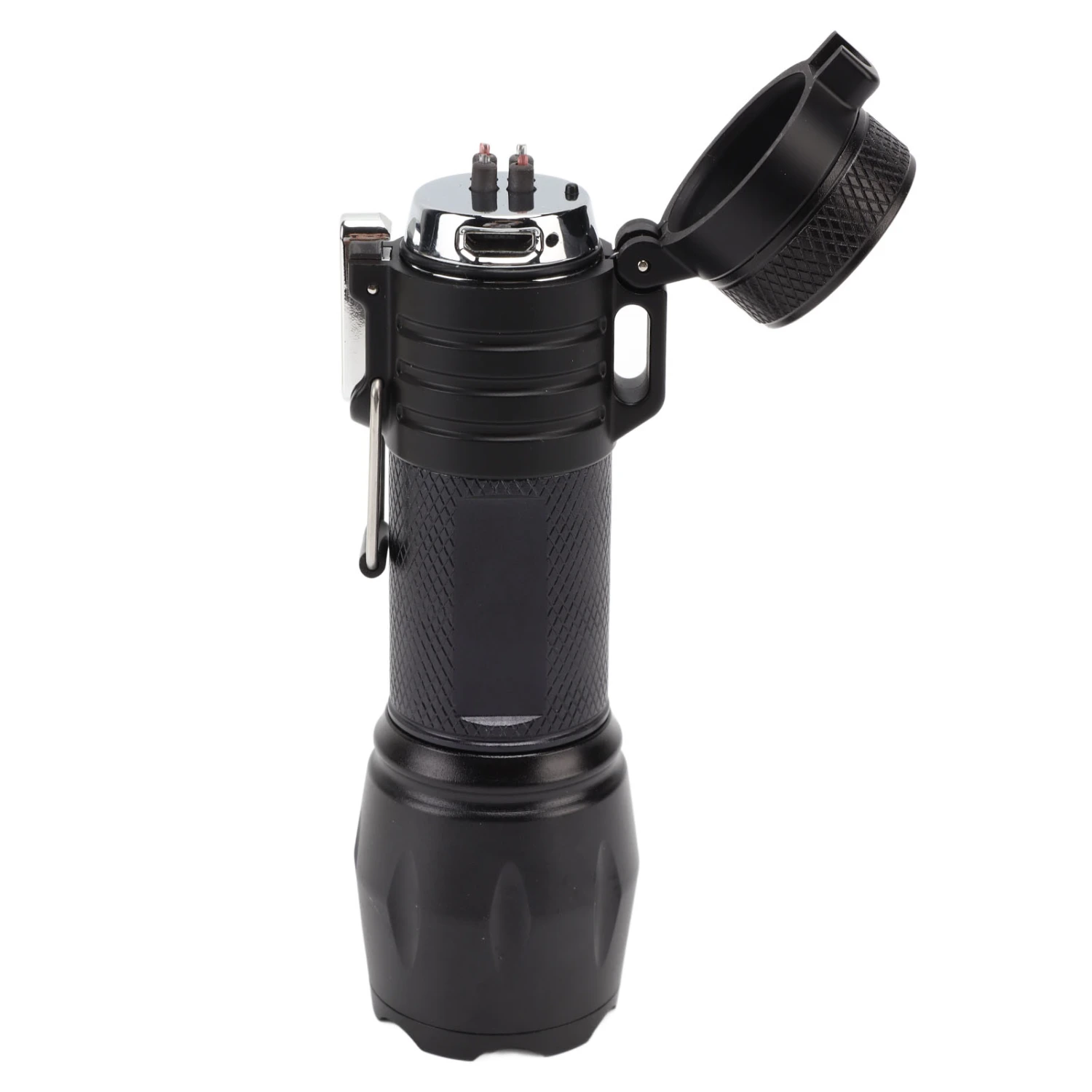 Electric Lighter Waterproof Windproof Aluminum Alloy Portable Lighter with Flashlight 3.7v Black