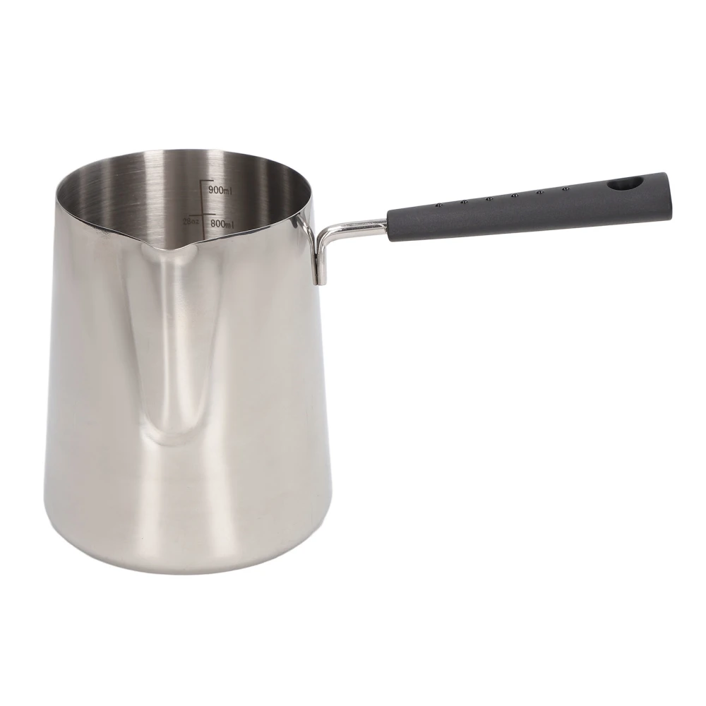 Coffee Milk Frothing Pitcher Cup 304 Stainless Steel Long Handle Milk Pitcher Pointed Tip Latte Frothing Cup with Scale 900ML 22x12x10.3cm/8.7x4.7x4.1in