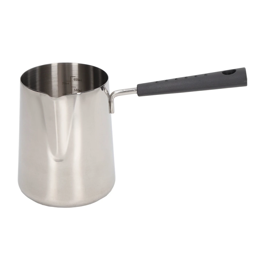 Coffee Milk Frothing Pitcher Cup 304 Stainless Steel Long Handle Milk Pitcher Pointed Tip Latte Frothing Cup with Scale 600ML 20.5x11.5x9cm/8.1x4.5x3.5in