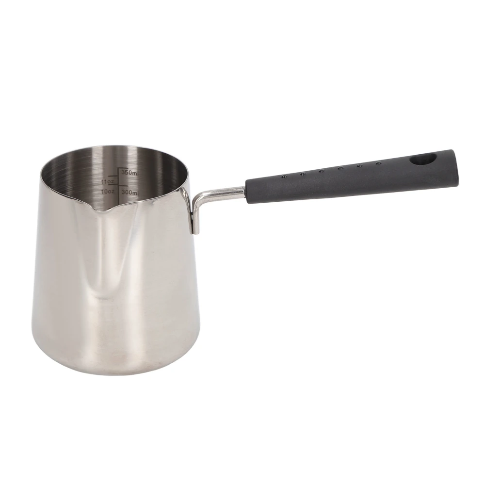 Coffee Milk Frothing Pitcher Cup 304 Stainless Steel Long Handle Milk Pitcher Pointed Tip Latte Frothing Cup with Scale 350ML 18x9.5x7.5cm/7.1x3.7x3.0in