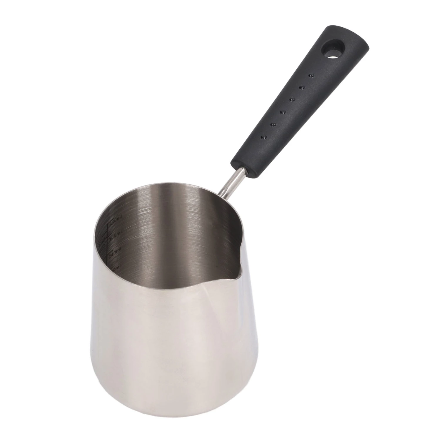 Coffee Milk Frothing Pitcher Cup 304 Stainless Steel Long Handle Milk Pitcher Pointed Tip Latte Frothing Cup with Scale 350ML 18x9.5x7.5cm/7.1x3.7x3.0in