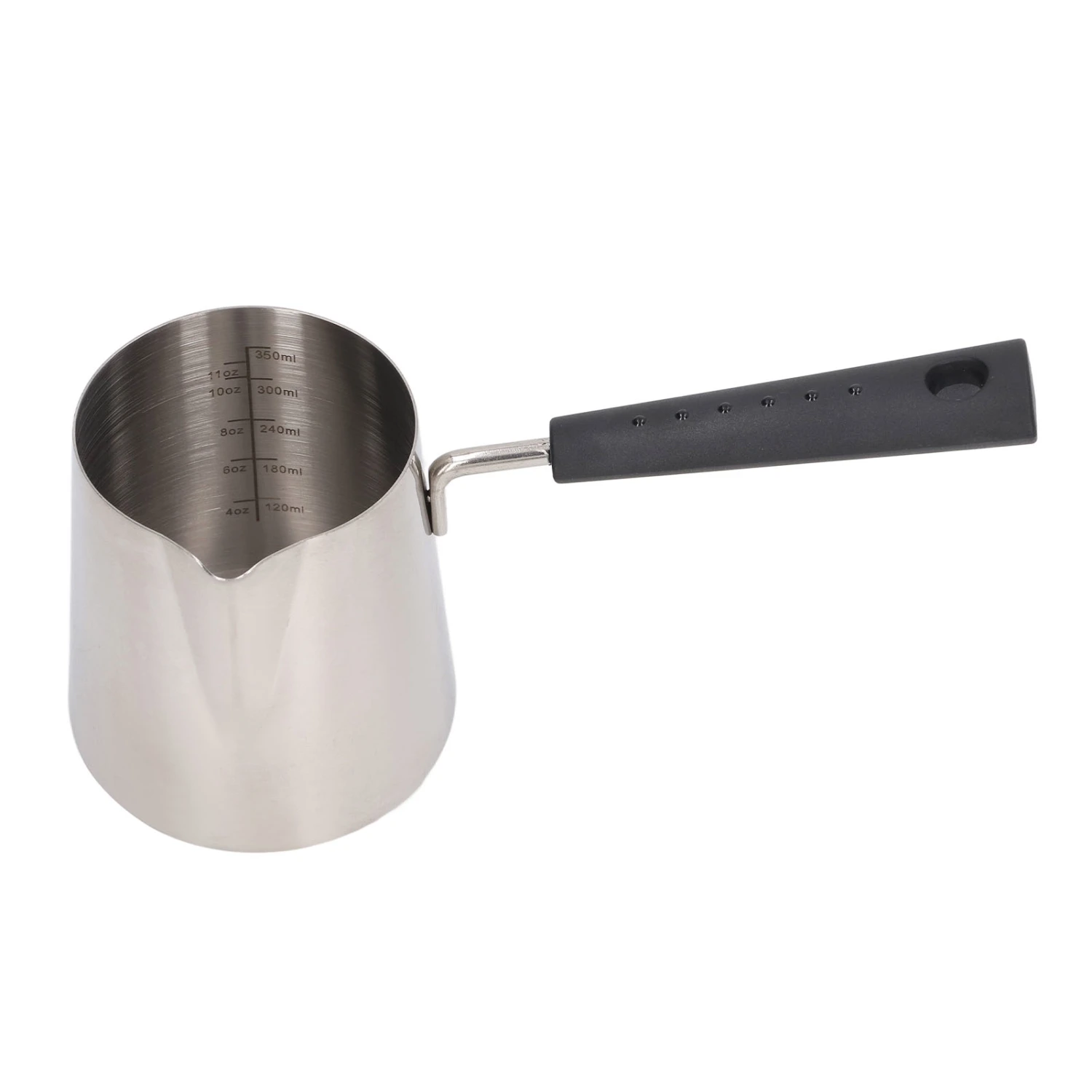 Coffee Milk Frothing Pitcher Cup 304 Stainless Steel Long Handle Milk Pitcher Pointed Tip Latte Frothing Cup with Scale 350ML 18x9.5x7.5cm/7.1x3.7x3.0in