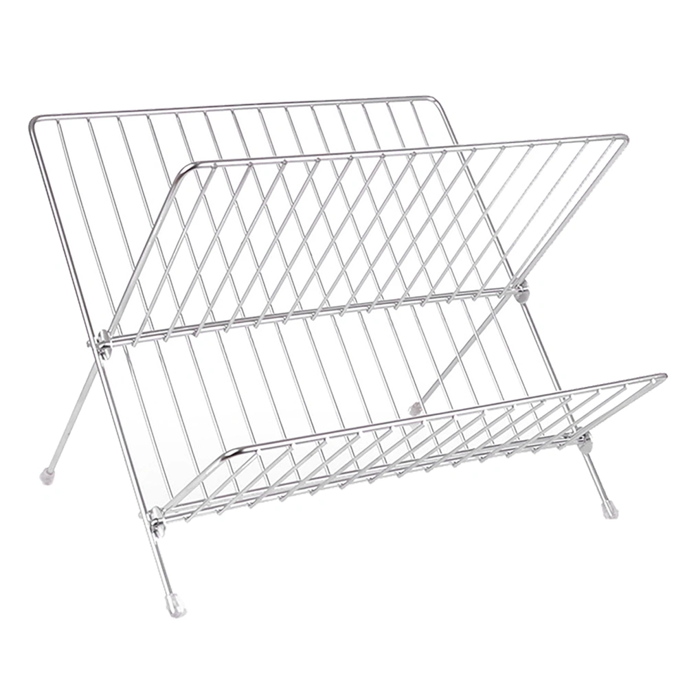 Dish Drainers Foldable X Shape 2 Tier Dish Drying Rack Dinner Plate Bowl Drying Holder Rack for Kitchen Counters