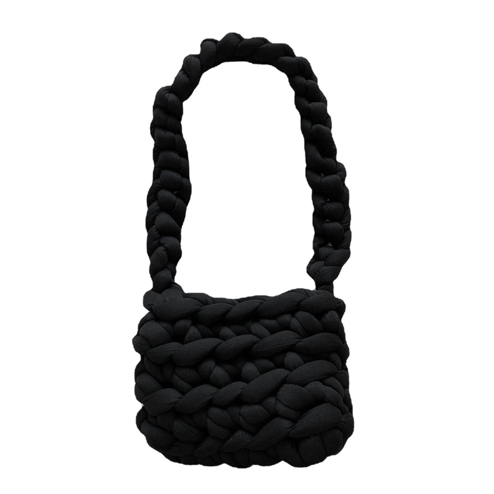 Wool Tote Purse Bag Cute Exquisite Hand Woven Fine Workmanship Wool Shoulder Bag for Daily Life Black