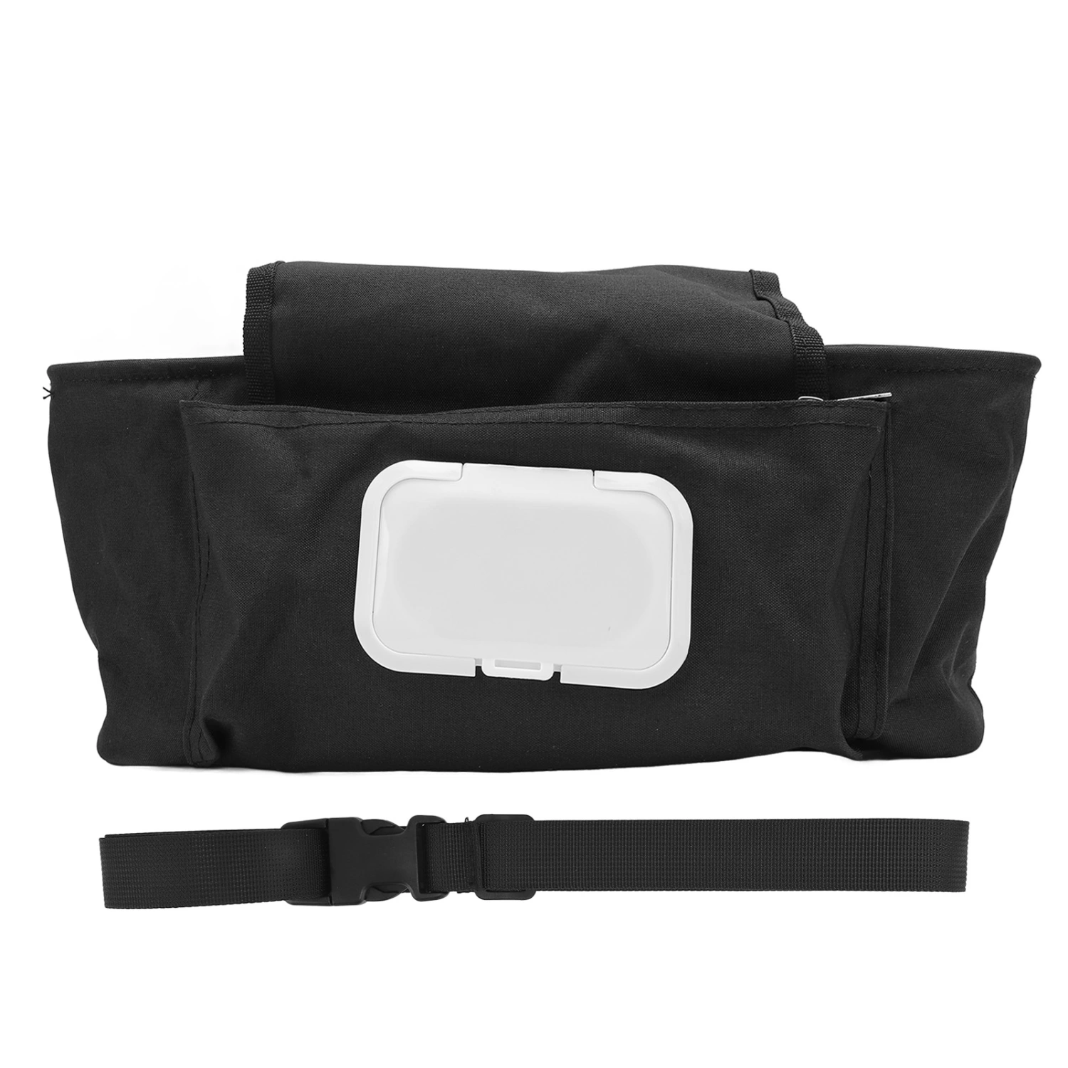 Baby Stroller Bag Universal Fit Large Capacity Stroller Accessories Bag with Cup Holder and Adjustable Strap Black
