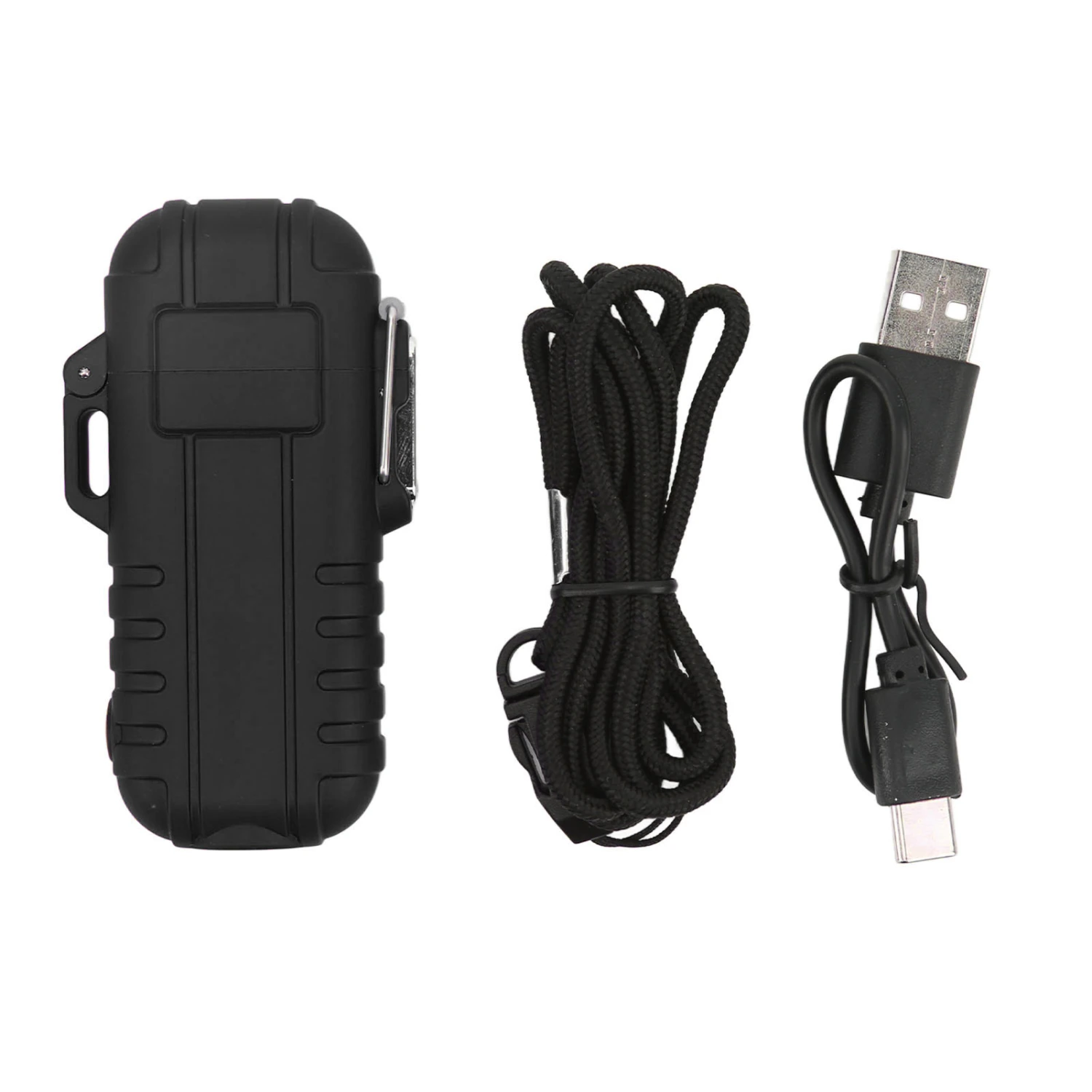 Outdoor Double Arc Electric Lighter Portable Waterproof Flashlight Lighter Charging Pulse Windproof Lighter Black