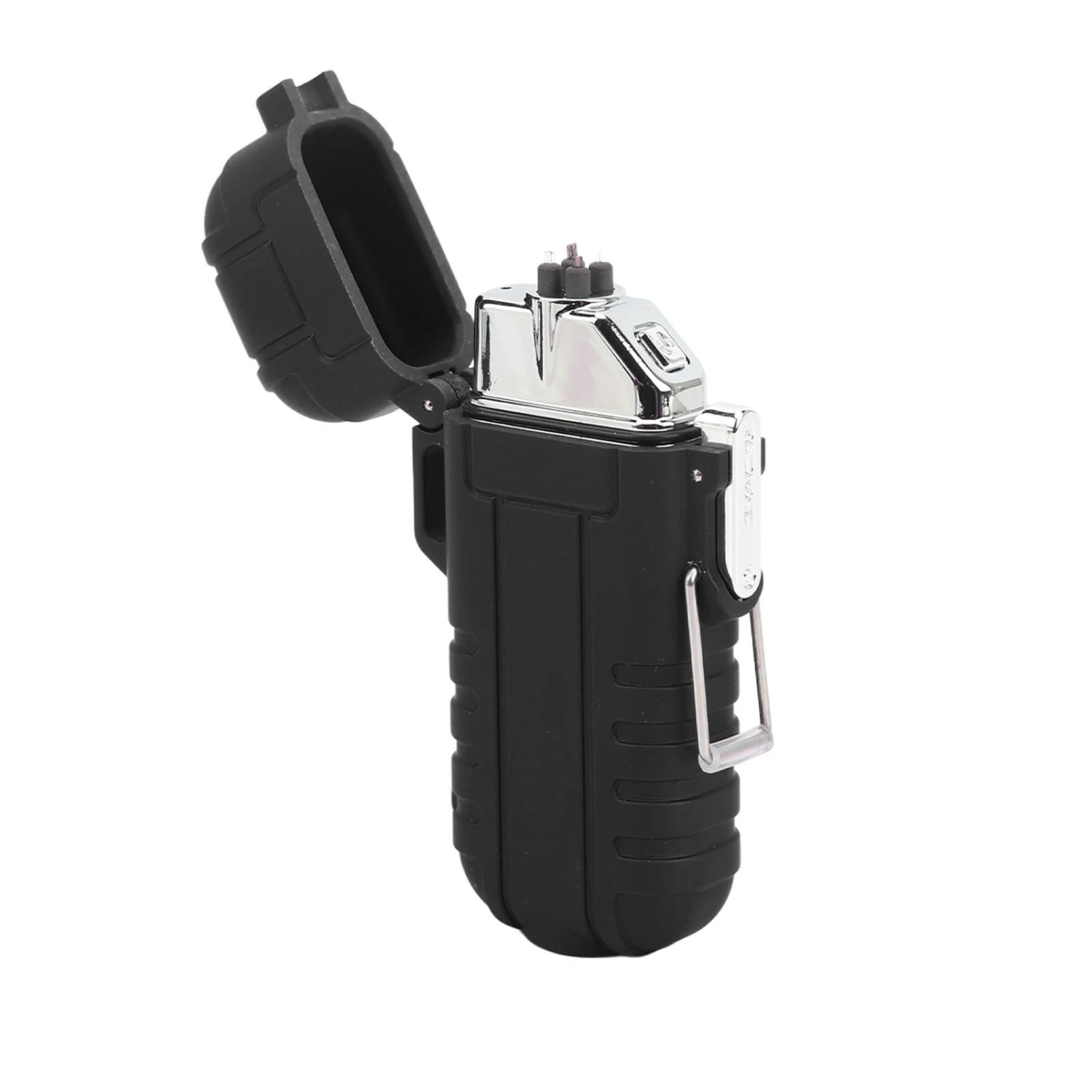 Outdoor Double Arc Electric Lighter Portable Waterproof Flashlight Lighter Charging Pulse Windproof Lighter Black