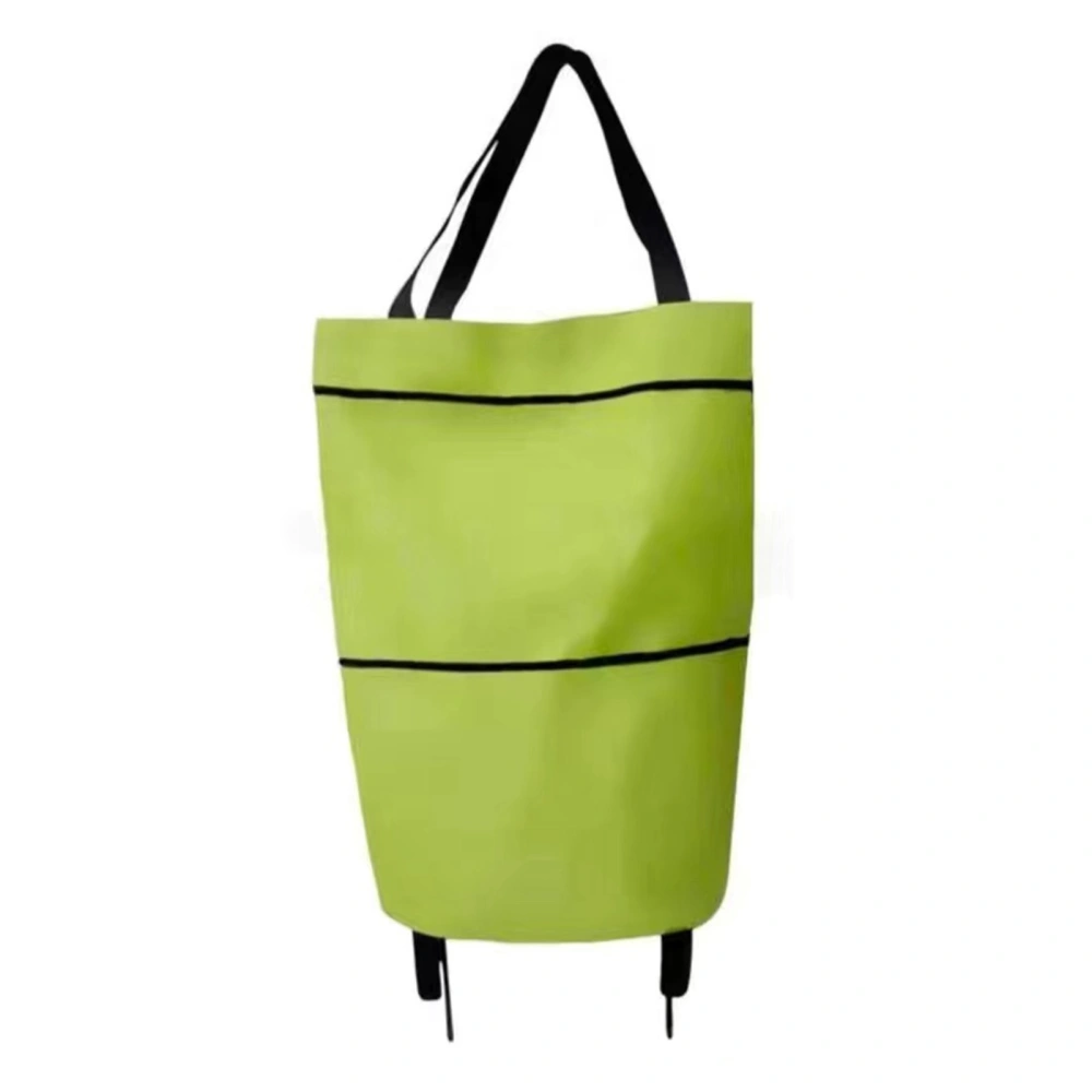 Green Foldable Shopping Bag with Wheels Pure Color Expandable Oxford Cloth Wheeled Foldable Grocery Cart Bag