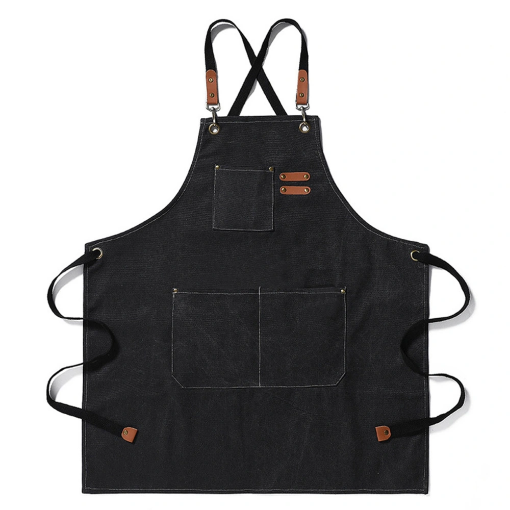 Work Apron Waterproof Breathable Adjustable Thickened Unisex Kitchen Apron with Pockets for BBQ Gardening Black