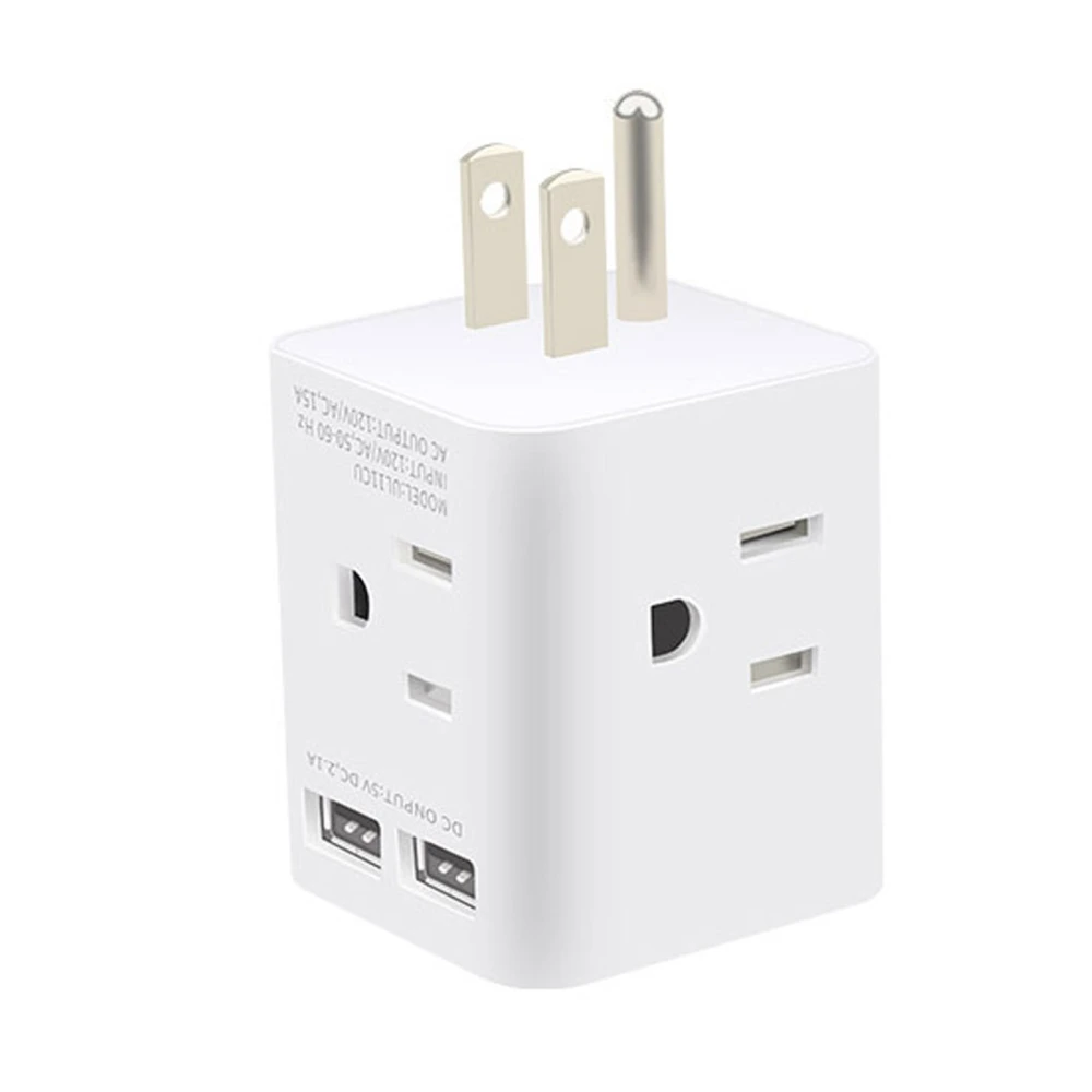 Multi Plug Outlet Extender Electrical Wall Outlet Splitter with 4 15amp AC Outlets 2 USB Ports US Plug