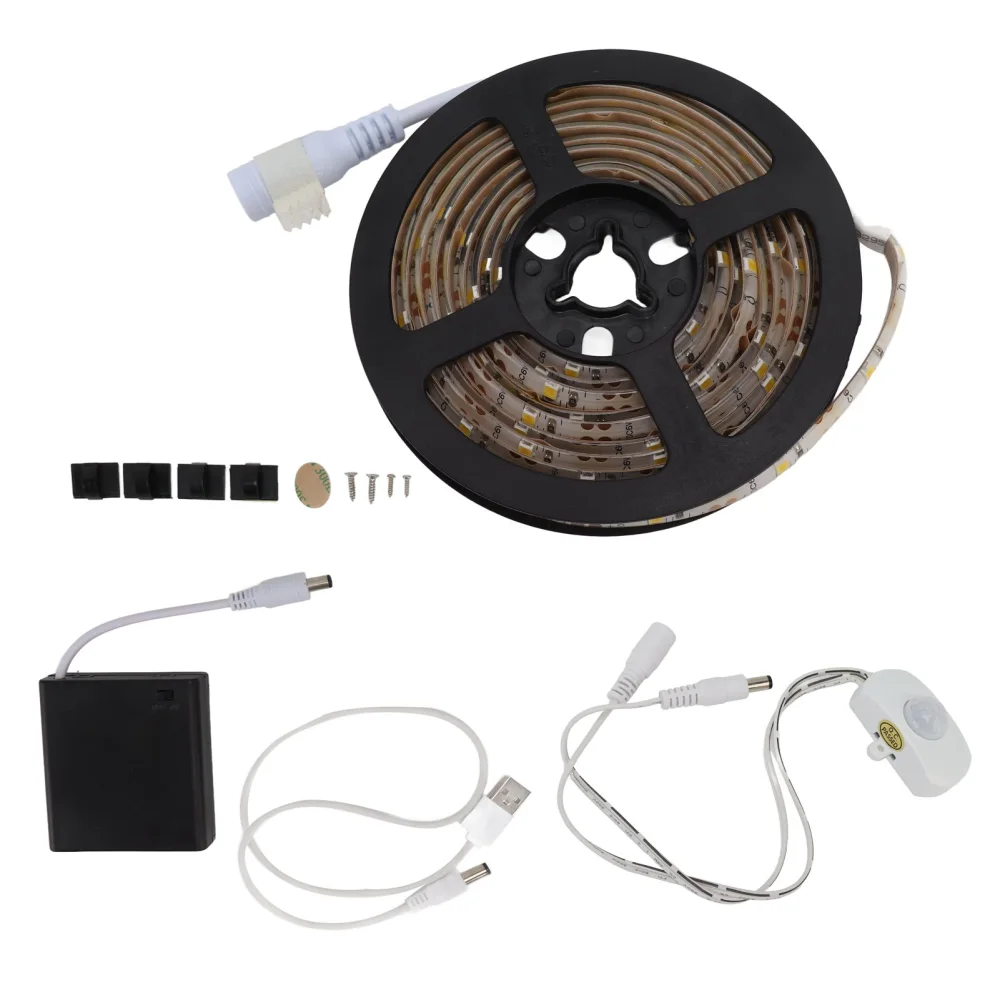 LED Strip Light Motion Sensing Waterproof Battery USB Powered Decorative Lamp Strip for Cabinet Bed Bottom 12V