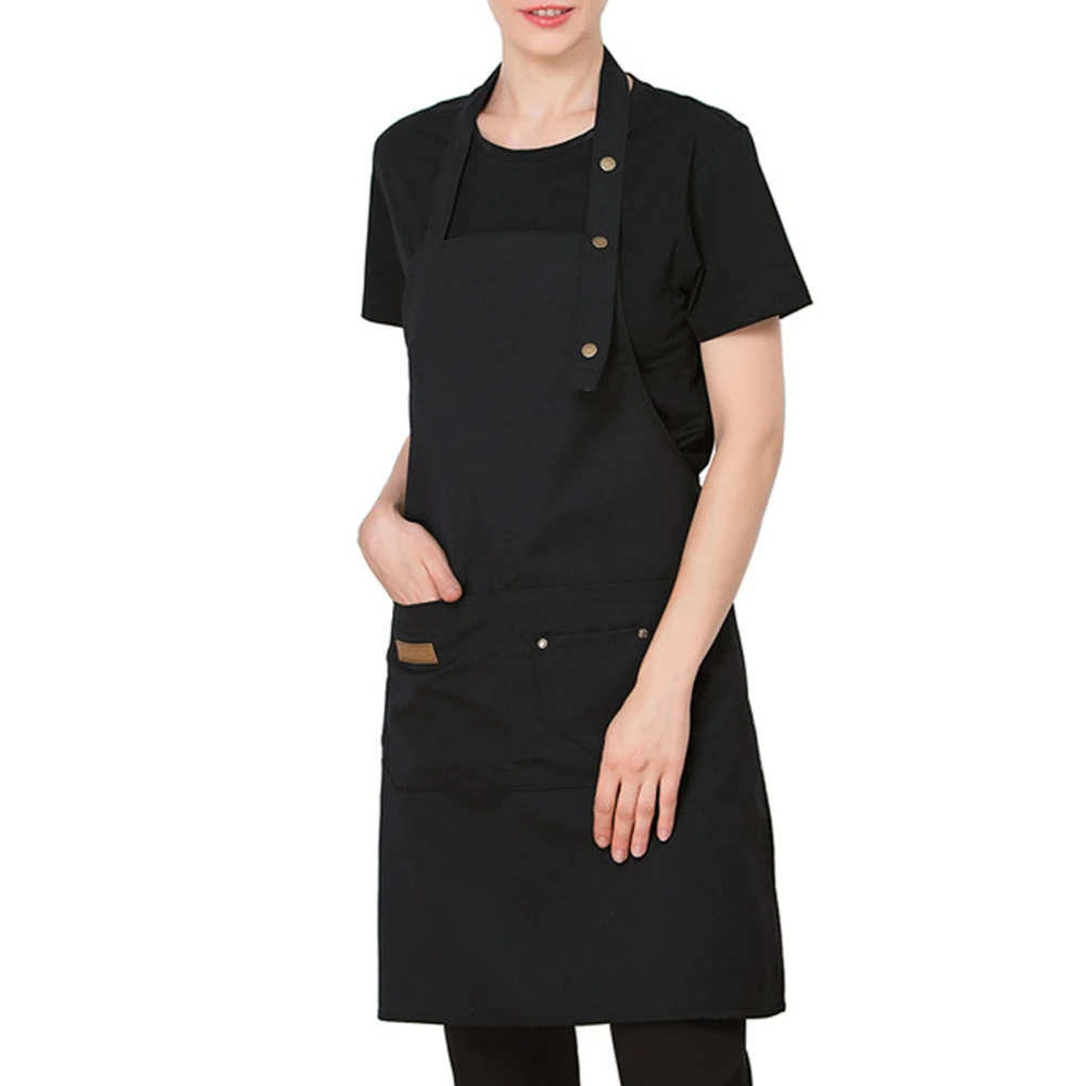 Adjustable Bib Apron Water Oil Resistant Canvas Cooking Kitchen Aprons with Pockets for Waiters Waitresses Black