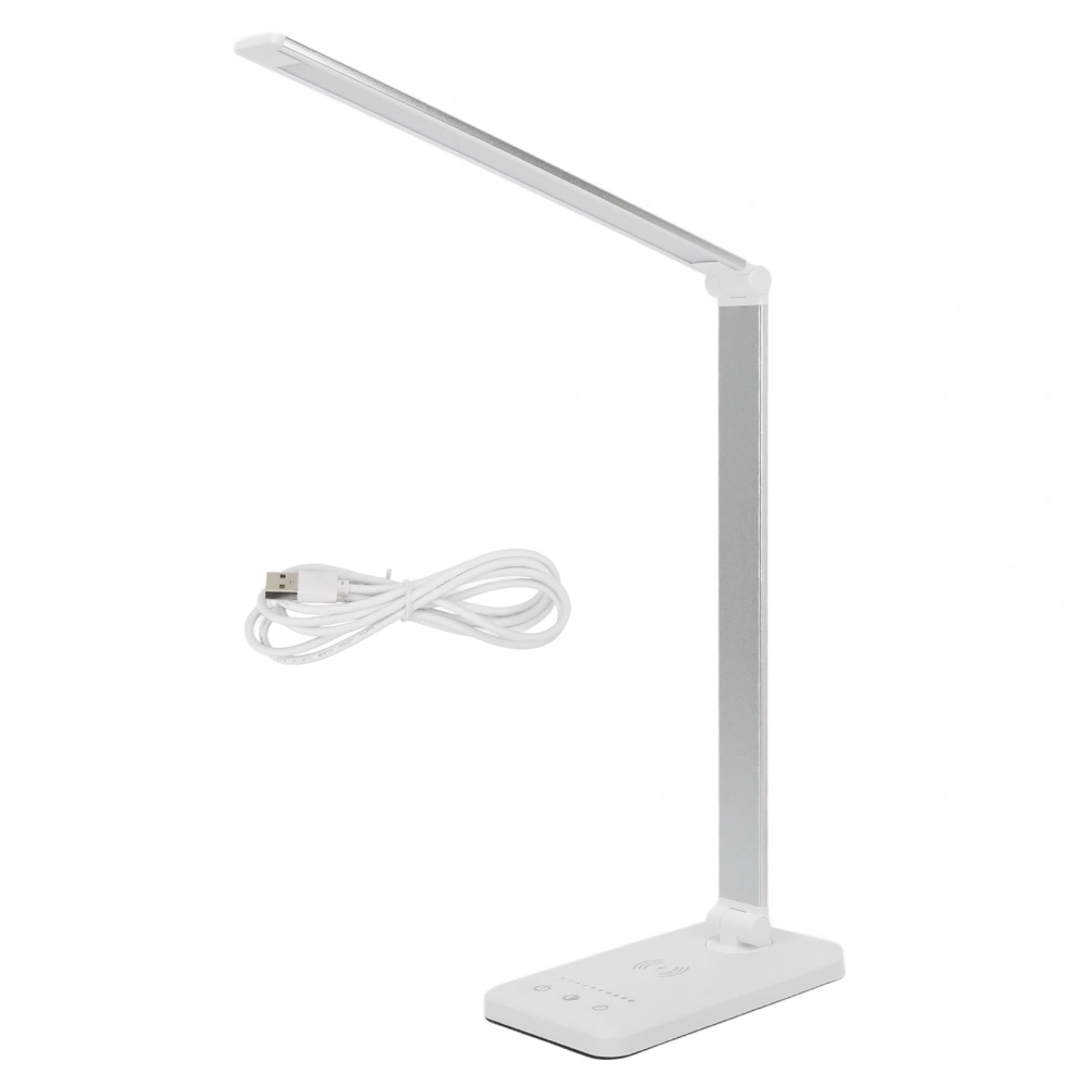 LED Desk Lamp 5 Levels Touch Control USB Eye Protection White Wireless Charging Table Lamp for Students Homes Offices